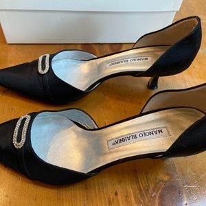 Manolo Blahnik Trolopado Satin Black Pumps
